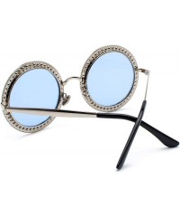 Round Women Diamond Rhinestone Sunglasses Oversized Round Metal Frame - Blue Tinted Lens - C918SHUE5GU $15.34