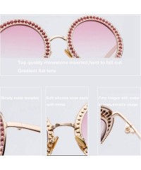 Round Women Diamond Rhinestone Sunglasses Oversized Round Metal Frame - Blue Tinted Lens - C918SHUE5GU $15.34