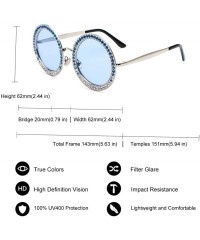 Round Women Diamond Rhinestone Sunglasses Oversized Round Metal Frame - Blue Tinted Lens - C918SHUE5GU $15.34