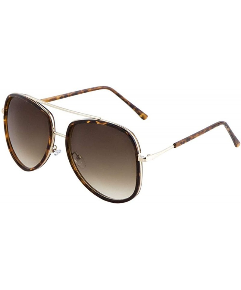 Aviator Long Plastic Ear Double Plastic Metal Rim Geometric Aviator Sunglasses - Brown Demi - C1190OKMRK2 $14.53