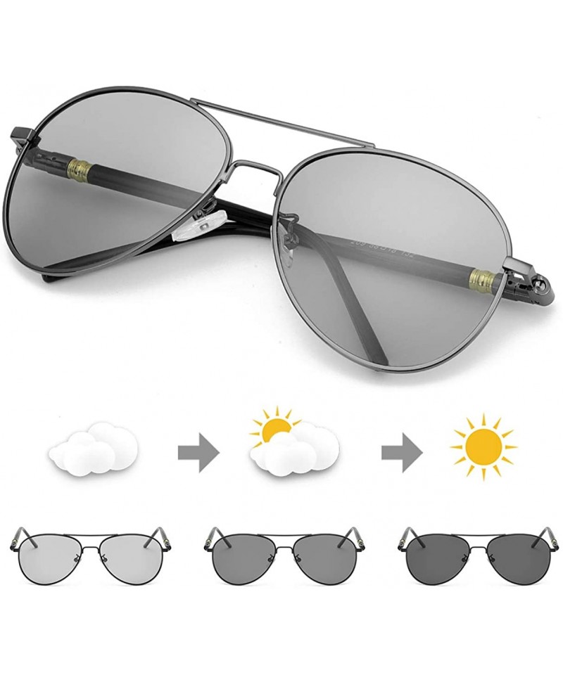 Aviator Photochromic Pilot Sunglasses for Men with Polarized Lens for Driving - UV400 Protection Reduce Glare - CQ18Q7HYS90 $...