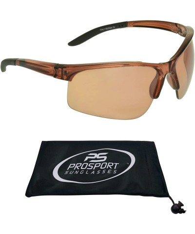 Semi-rimless HD Vision Anti Glare Wraparound Sunglasses - Brown - CX180Z0L05W $15.95