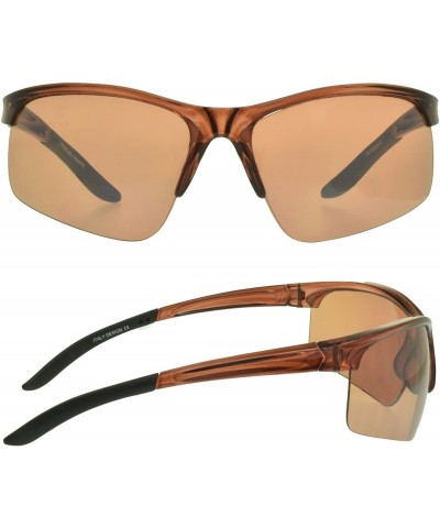 Semi-rimless HD Vision Anti Glare Wraparound Sunglasses - Brown - CX180Z0L05W $15.95