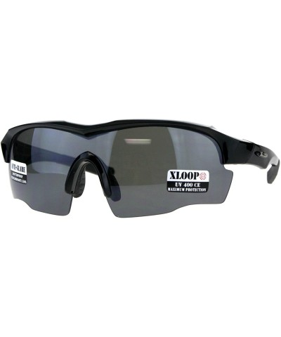 Wrap Xloop Sunglasses Mens Half Rim Shield Wrap Around Frame Anti-Glare Lens - Black - CG18E6595SQ $12.87