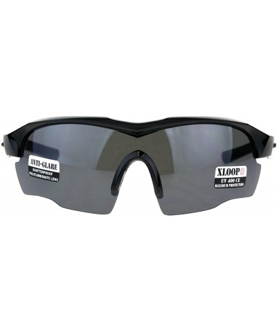 Wrap Xloop Sunglasses Mens Half Rim Shield Wrap Around Frame Anti-Glare Lens - Black - CG18E6595SQ $12.87