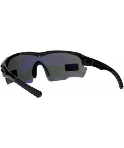 Wrap Xloop Sunglasses Mens Half Rim Shield Wrap Around Frame Anti-Glare Lens - Black - CG18E6595SQ $12.87