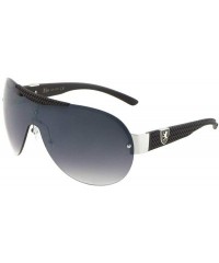 Aviator Khan Semi Rimless Sport Shield Wrap Around Aviator Sunglasses - Black & Silver Frame - CY18WO7ZAG3 $14.47