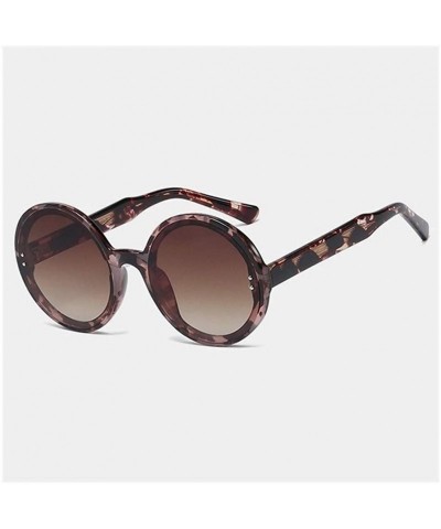 Oversized Oversized Round Frame Sunglasses for Women and Men UV400 - C5 Pink Leopard - CA198CAG4IU $10.97