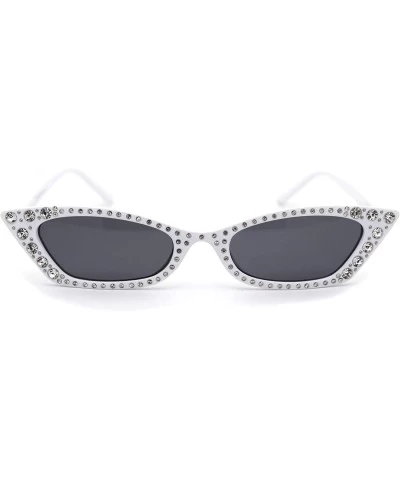 Cat Eye Womens Large Rhinestone Rectangular Cat Eye Plastic Sunglasses - White Black - CR18XTTHUU2 $23.30