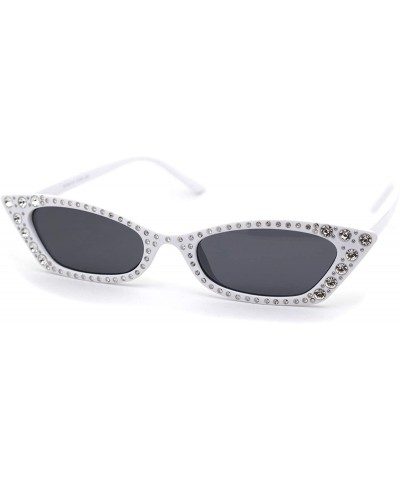 Cat Eye Womens Large Rhinestone Rectangular Cat Eye Plastic Sunglasses - White Black - CR18XTTHUU2 $11.65
