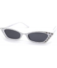 Cat Eye Womens Large Rhinestone Rectangular Cat Eye Plastic Sunglasses - White Black - CR18XTTHUU2 $11.65