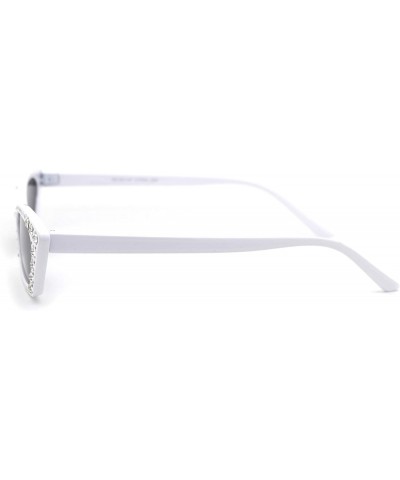 Cat Eye Womens Large Rhinestone Rectangular Cat Eye Plastic Sunglasses - White Black - CR18XTTHUU2 $11.65
