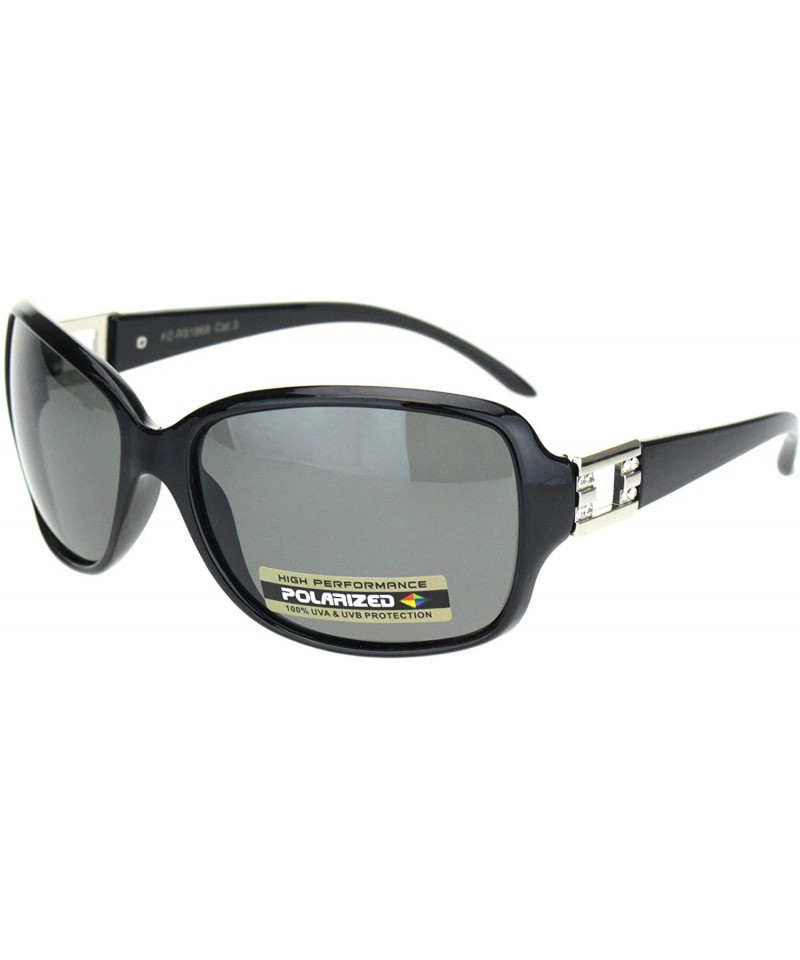 Butterfly Womens Polarized Rectangular Rhinestone Trim Butterfly Sunglasses - Black Silver Clear Stone - CT18ONO6DHK $10.58