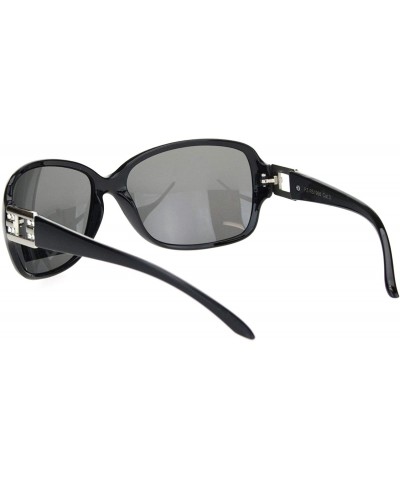 Butterfly Womens Polarized Rectangular Rhinestone Trim Butterfly Sunglasses - Black Silver Clear Stone - CT18ONO6DHK $10.58