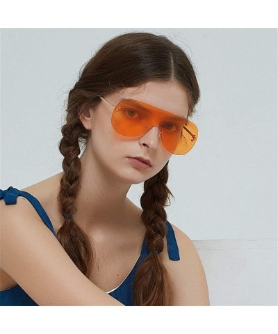 Oversized Women Retro One-piece Borderless Hip Hop Clear Colored Lens Festival Fashion Sunglasses - H - CP198EWLDIO $18.61