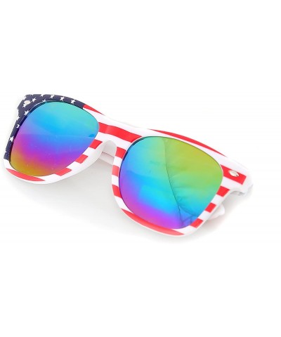 Shield Classic Eyewear Retro 80's American USA Flag 4th of July Frame Sunglasses - White / Multicolor - C812NRYJ9ZY $8.00