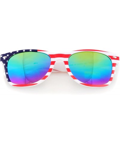 Shield Classic Eyewear Retro 80's American USA Flag 4th of July Frame Sunglasses - White / Multicolor - C812NRYJ9ZY $8.00