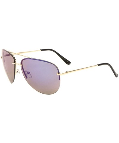 Rimless Color Mirror Curved Rimless Lens Aviator Sunglasses - Blue Gold - CD190IWXGD9 $26.33