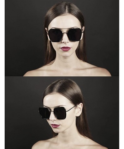 Rectangular 92001 Oversize Rectangular Flat Mirror Women men Sunglasses - Metal Arm - CL17YONKU00 $12.50