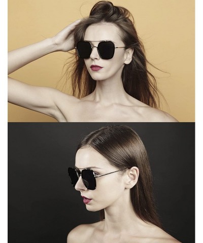 Rectangular 92001 Oversize Rectangular Flat Mirror Women men Sunglasses - Metal Arm - CL17YONKU00 $12.50