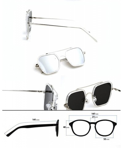 Rectangular 92001 Oversize Rectangular Flat Mirror Women men Sunglasses - Metal Arm - CL17YONKU00 $12.50