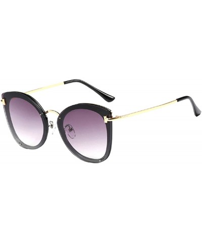 Cat Eye Women's Fashion Retro Metal Plastic Round Frame Cat Eye Sunglasses - Black Gray A1 - CV18WE6INLX $47.11