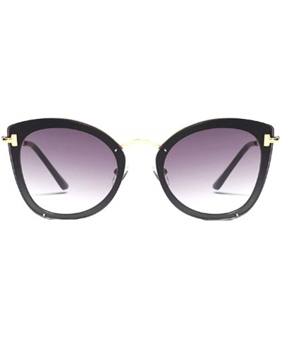 Cat Eye Women's Fashion Retro Metal Plastic Round Frame Cat Eye Sunglasses - Black Gray A1 - CV18WE6INLX $21.70