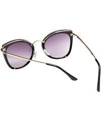 Cat Eye Women's Fashion Retro Metal Plastic Round Frame Cat Eye Sunglasses - Black Gray A1 - CV18WE6INLX $21.70