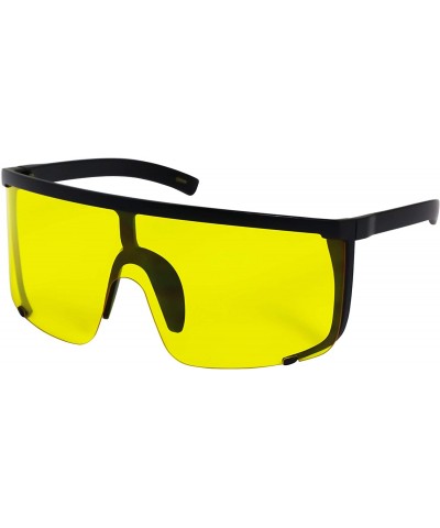 Wayfarer Unisex Oversized Super Shield Mirrored Lens Sunglasses Retro Flat Top Matte Black Frame - Yellow - C018Q264295 $11.45