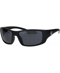 Wrap Sunglasses Mens Biker Rectangular Wrap Around Frame UV 400 - Metallic Black (Black) - CJ18OAO2T9O $10.80