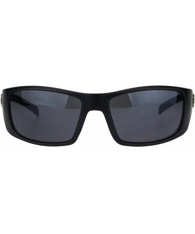 Wrap Sunglasses Mens Biker Rectangular Wrap Around Frame UV 400 - Metallic Black (Black) - CJ18OAO2T9O $10.80