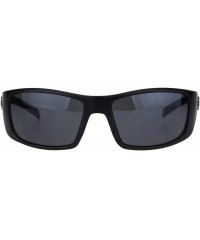 Wrap Sunglasses Mens Biker Rectangular Wrap Around Frame UV 400 - Metallic Black (Black) - CJ18OAO2T9O $10.80