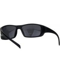 Wrap Sunglasses Mens Biker Rectangular Wrap Around Frame UV 400 - Metallic Black (Black) - CJ18OAO2T9O $10.80