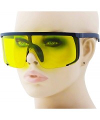 Wayfarer Unisex Oversized Super Shield Mirrored Lens Sunglasses Retro Flat Top Matte Black Frame - Yellow - C018Q264295 $24.53