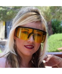 Wayfarer Unisex Oversized Super Shield Mirrored Lens Sunglasses Retro Flat Top Matte Black Frame - Yellow - C018Q264295 $24.53