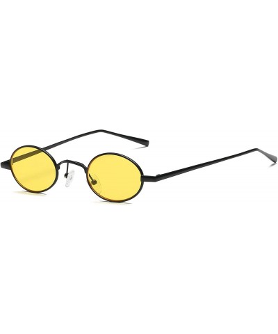 Oval Vintage Small Round Sunglasses Retro Slender Metal Frame Candy Colors B2422 - Black/Yellow - CC18D5E2WE5 $22.35