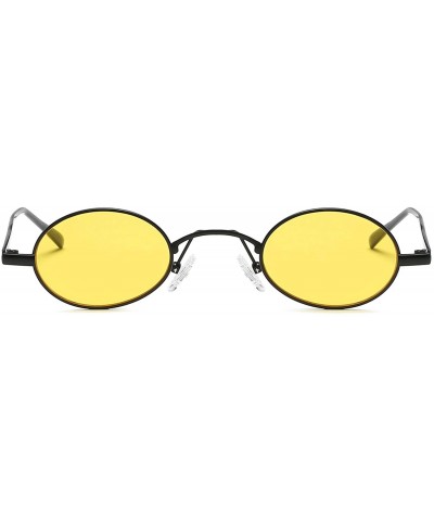 Oval Vintage Small Round Sunglasses Retro Slender Metal Frame Candy Colors B2422 - Black/Yellow - CC18D5E2WE5 $12.25