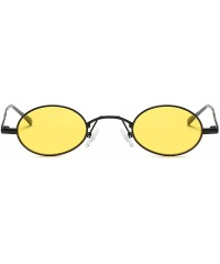 Oval Vintage Small Round Sunglasses Retro Slender Metal Frame Candy Colors B2422 - Black/Yellow - CC18D5E2WE5 $12.25