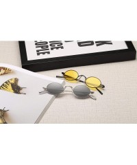 Oval Vintage Small Round Sunglasses Retro Slender Metal Frame Candy Colors B2422 - Black/Yellow - CC18D5E2WE5 $12.25