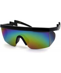 Rectangular Mirrored Lens Light Bolt Arm Funky Futuristic Shield Plastic Half Rim Sunglasses - Black Oil Slick Mirror - C6198...