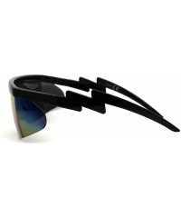 Rectangular Mirrored Lens Light Bolt Arm Funky Futuristic Shield Plastic Half Rim Sunglasses - Black Oil Slick Mirror - C6198...
