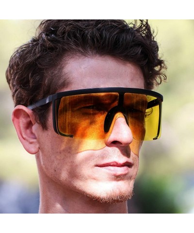 Wayfarer Unisex Oversized Super Shield Mirrored Lens Sunglasses Retro Flat Top Matte Black Frame - Yellow - C018Q264295 $11.45