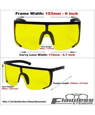 Wayfarer Unisex Oversized Super Shield Mirrored Lens Sunglasses Retro Flat Top Matte Black Frame - Yellow - C018Q264295 $24.53
