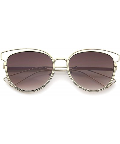 Cat Eye Womens Fashion Open Metal Frame Neutral-Colored Lens Cat Eye Sunglasses 55mm - Gold-black / Lavender - CJ12JP6G4HJ $2...