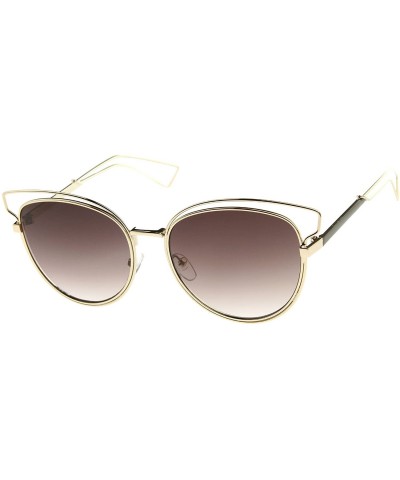 Cat Eye Womens Fashion Open Metal Frame Neutral-Colored Lens Cat Eye Sunglasses 55mm - Gold-black / Lavender - CJ12JP6G4HJ $1...