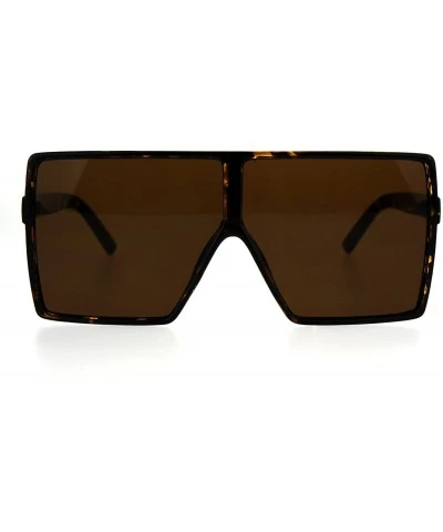 Rectangular Mens Oversize Squared Robotic Shield Racer Plastic Sunglasses - Tortoise Brown - C8185QDS2ZC $20.56