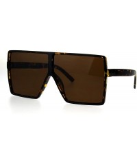 Rectangular Mens Oversize Squared Robotic Shield Racer Plastic Sunglasses - Tortoise Brown - C8185QDS2ZC $9.61