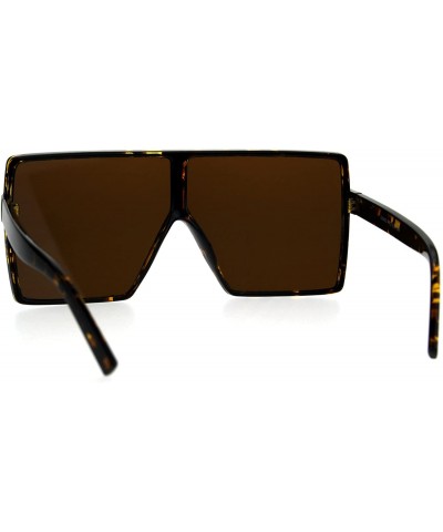 Rectangular Mens Oversize Squared Robotic Shield Racer Plastic Sunglasses - Tortoise Brown - C8185QDS2ZC $9.61