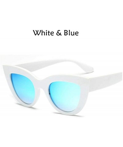 Cat Eye 2020 New Cat Eye Women Sunglasses Tinted Color Lens Men Vintage Shaped Sun Glasses Female Eyewear Blue Er - Wblue - C...