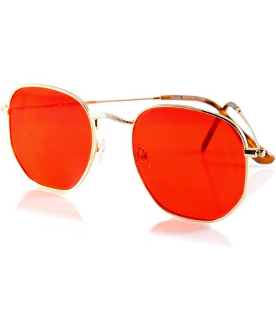 Square Minimalist Hexagonal Metal Frame Color Tinted/Clear Flat Lens Sunglasses A021 - Z.gold/ Red - CI180G5EC2I $11.38